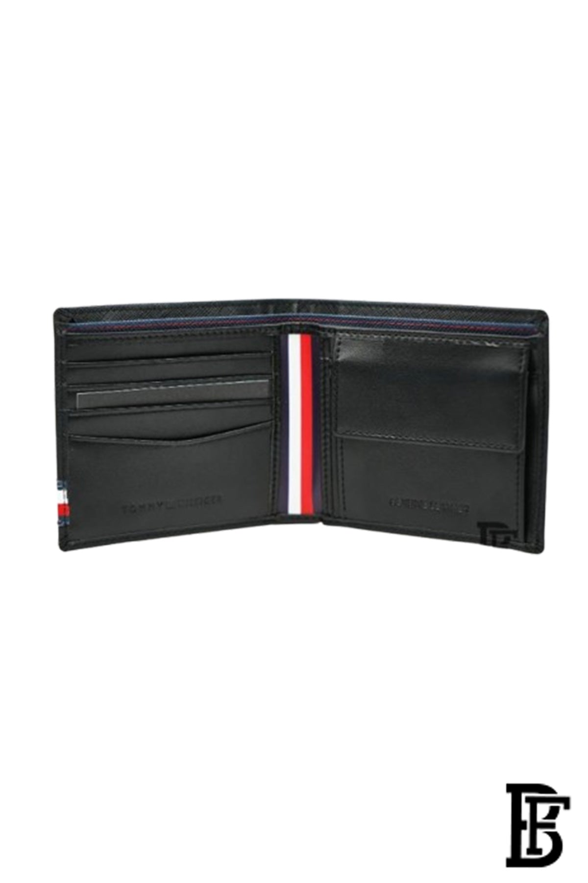 Tommy Hilfiger Wallet is a one to face solid style covered in light/black leather image 4