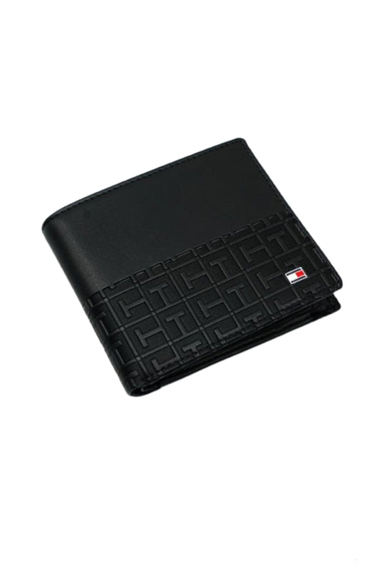 Tommy Hilfiger Wallet is a one to face solid style covered in light/black leather image 3