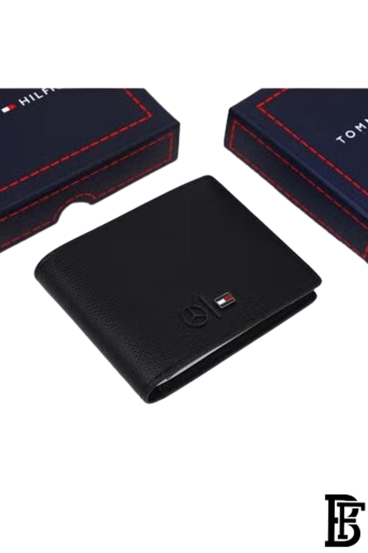 Tommy Hilfiger Men's Black Leather Wallet with Classic Mercedes Flag image 1