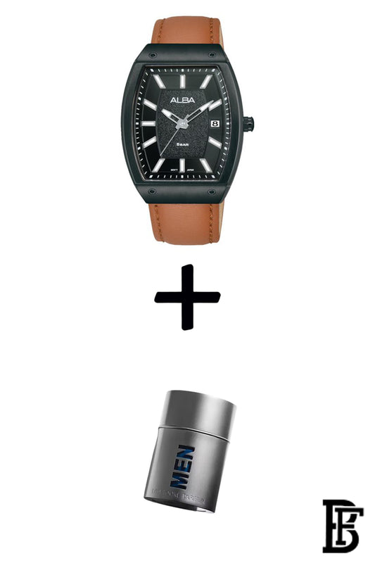 Alba AG8N19X Men's Leather Quartz Analog Wrist Watch + Gift perfume tester 30 ml Warranty from Elaraby Group image 1