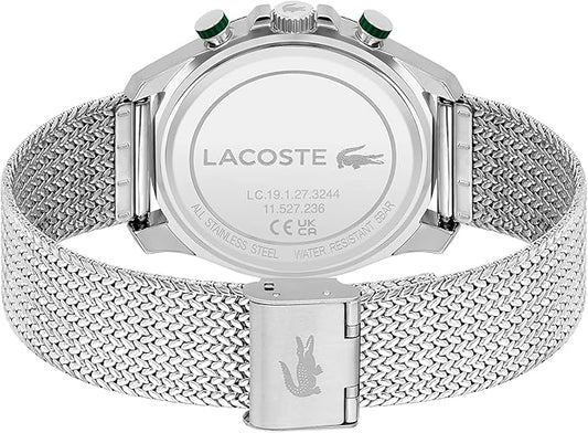 Lacoste Boston Men's Chronograph Watch Blue Dial Silver Stainless Steel Mesh Strap Quartz 42mm - 2011163