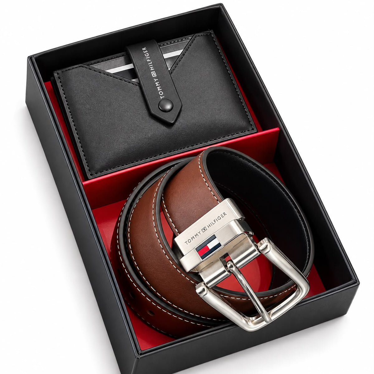 TOMMY GENUINE LEATHER SET BELT & WALLET
