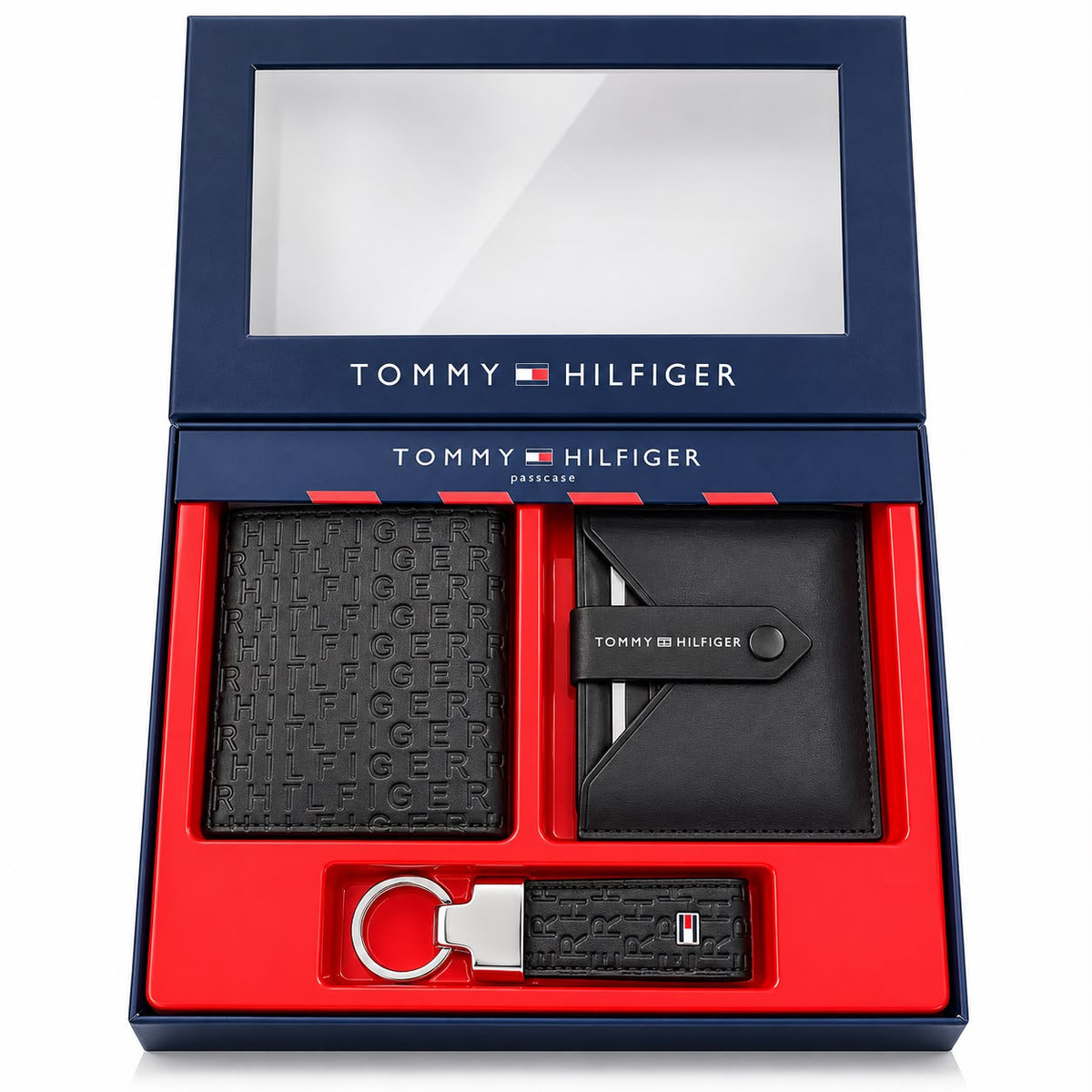 TOMMY GENUINE LEATHER SET WALLET, CH & CHAIN