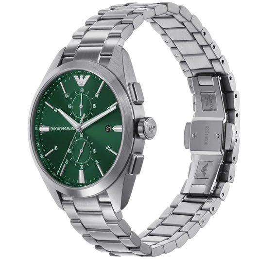 Emporio Armani Claudio Men’s Chronograph Watch AR11480 – Green Dial, Silver Metal Strap