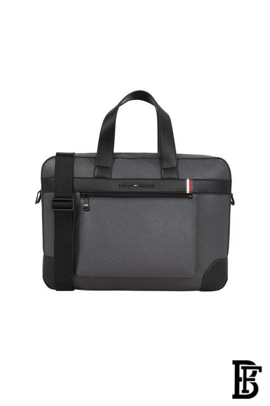 This is a Tommy Hilfiger TH Central Slim Computer Bag in grey. image 1