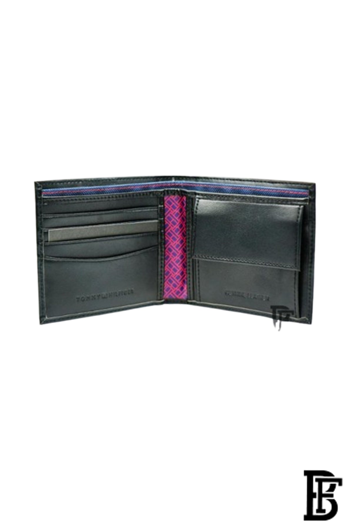Tommy Hilfiger Wallet is a one to face solid style covered in light/black leather image 3