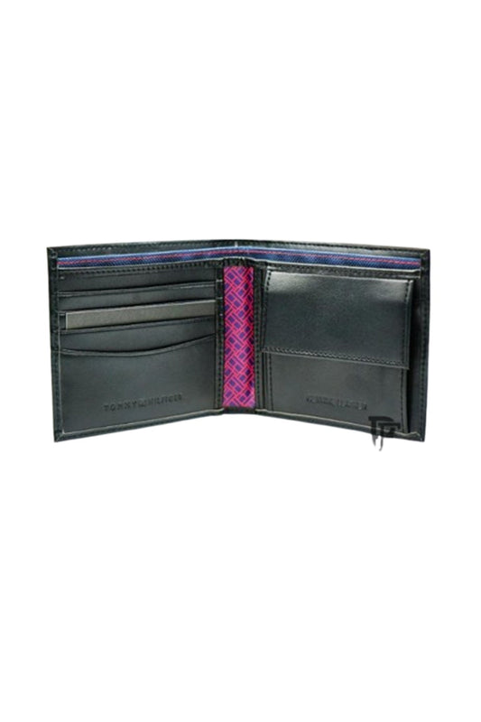 Tommy Hilfiger Wallet is a one to face solid style covered in light/black leather image 3