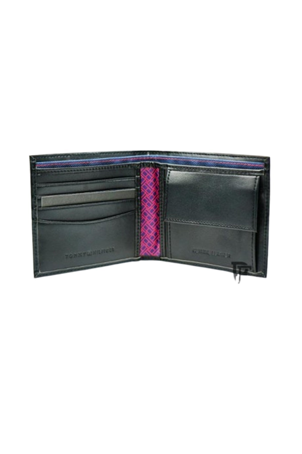 Tommy Hilfiger Wallet is a one to face solid style covered in light/black leather image 3
