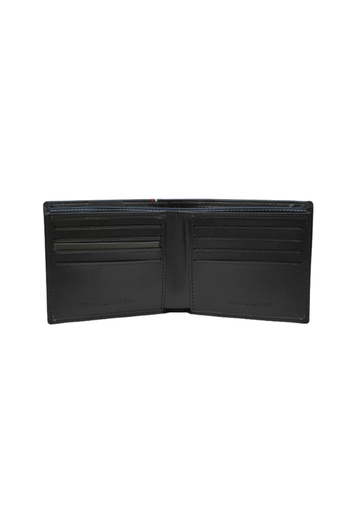 Tommy Hilfiger Wallet is a one to face solid style covered in light/black leather image 9