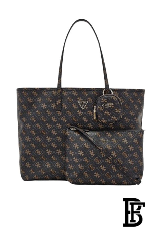 GUESS Power Play Large Tech Tote Bag – Brown Logo, Gold Hardware image 1