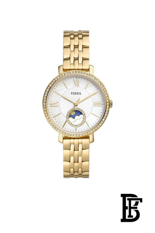 Fossil Jacqueline Sun Moon Multifunction Gold-Tone Stainless Steel Watch - ES5167, White, bracelet image 0
