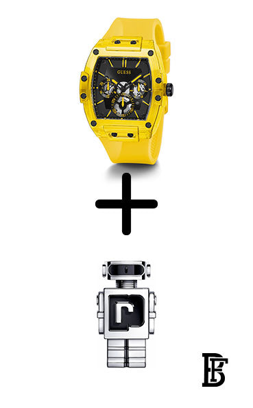 GUESS GW0203G6 Men's Polycarbonate Quartz Watch with Silicone Strap, Yellow, 24 + Gift perfume tester 30 ml image 1