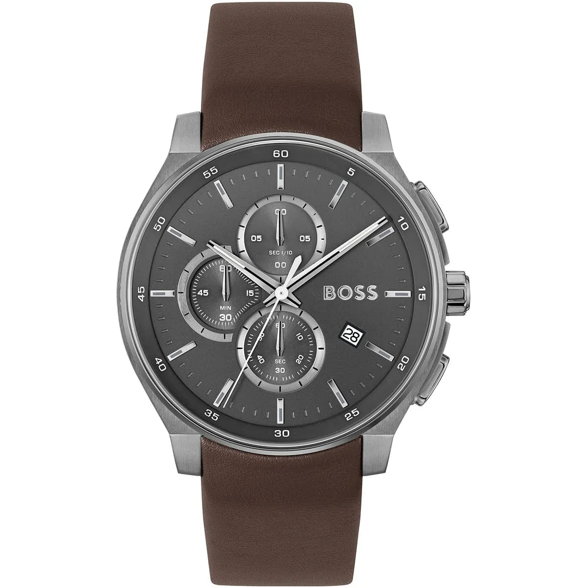 Hugo Boss Peak Men's Watch 1514187 – Grey Dial & Brown Leather Strap 44mm Quartz