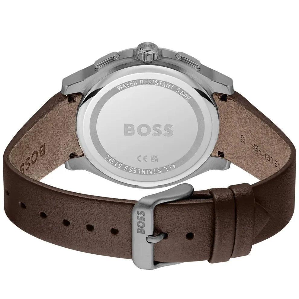 Hugo Boss Peak Men's Watch 1514187 – Grey Dial & Brown Leather Strap 44mm Quartz