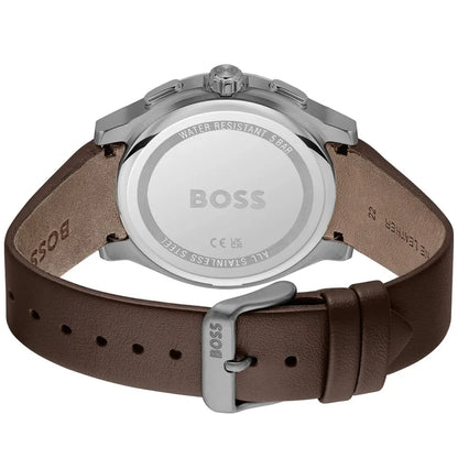 Hugo Boss Peak Men's Watch 1514187 – Grey Dial & Brown Leather Strap 44mm Quartz