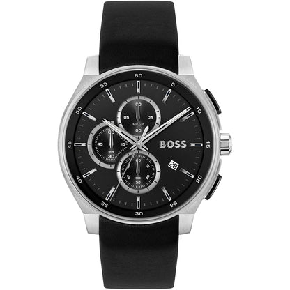 BOSS Peak 2.0 Men's Watch 1514188 – Black Dial Chronograph & Black Leather Strap