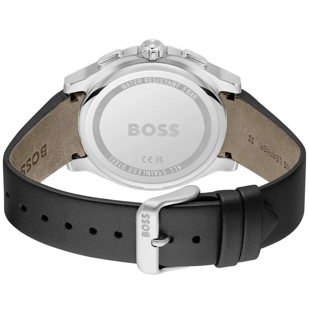 BOSS Peak 2.0 Men's Watch 1514188 – Black Dial Chronograph & Black Leather Strap