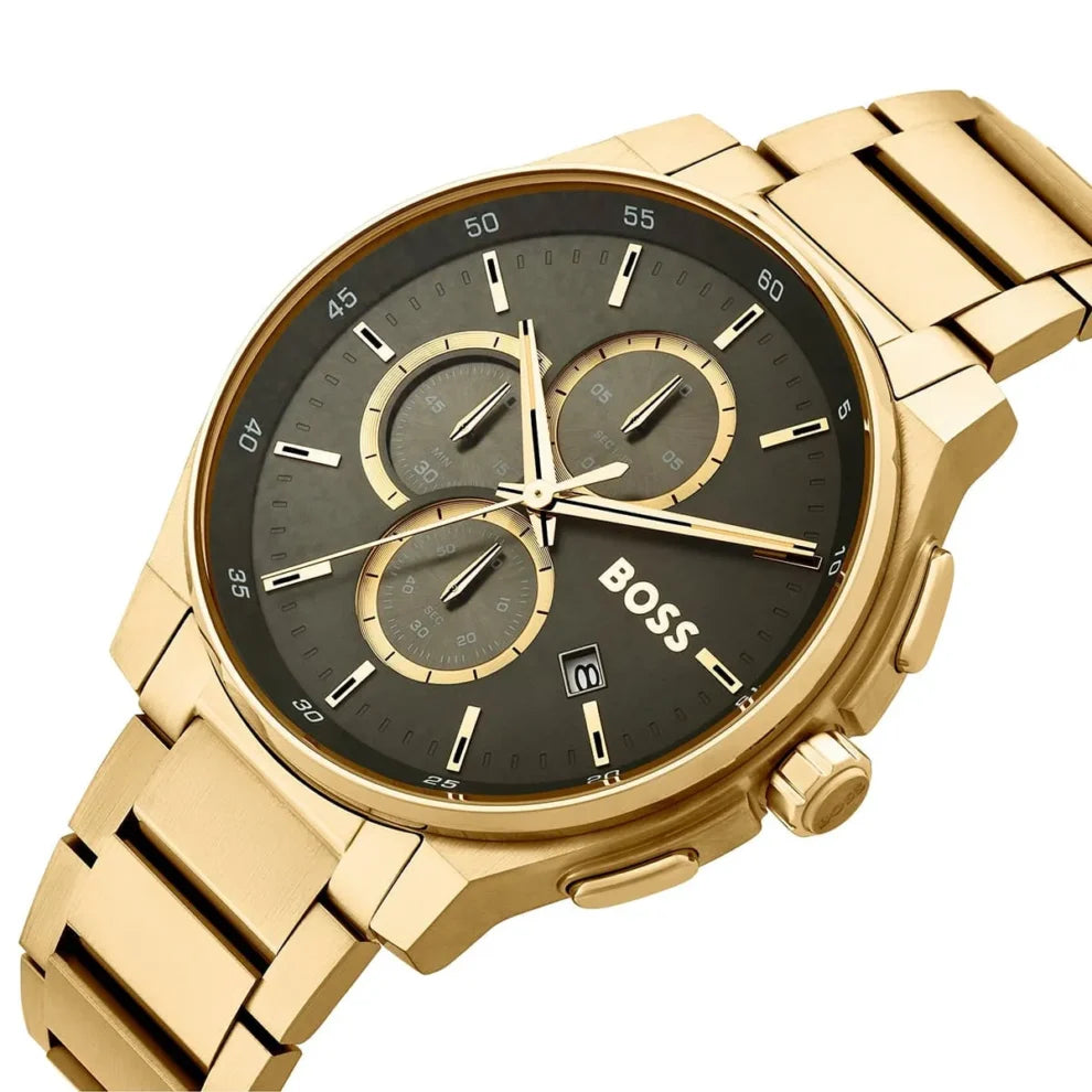 Hugo Boss Peak Men’s Chronograph Watch 1514190 – Green Dial, Gold Stainless Steel Strap
