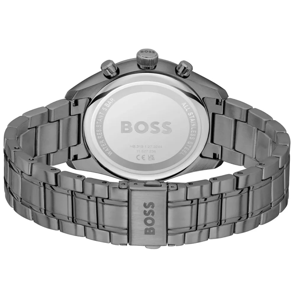 Hugo Boss Grand Prix Men's Watch 1514228 – Green Dial Chronograph & Grey Stainless Steel Strap 44mm