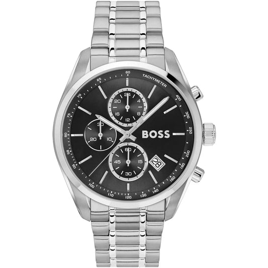 BOSS Grand Prix 44 Men's Watch 1514251 – Black Dial Chronograph & Silver Stainless Steel Strap