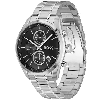 BOSS Grand Prix 44 Men's Watch 1514251 – Black Dial Chronograph & Silver Stainless Steel Strap