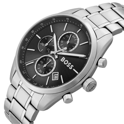 BOSS Grand Prix 44 Men's Watch 1514251 – Black Dial Chronograph & Silver Stainless Steel Strap