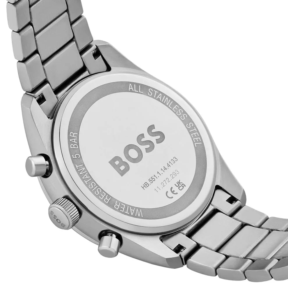 BOSS Grand Prix 44 Men's Watch 1514251 – Black Dial Chronograph & Silver Stainless Steel Strap