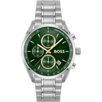 Hugo Boss Grand Prix Men's Watch 1514265 – Green Dial Chronograph & Silver Stainless Steel Strap 40mm