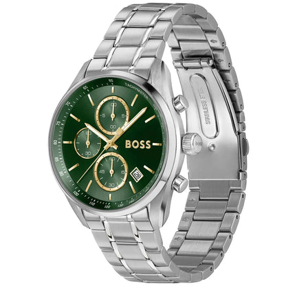 Hugo Boss Grand Prix Men's Watch 1514265 – Green Dial Chronograph & Silver Stainless Steel Strap 40mm