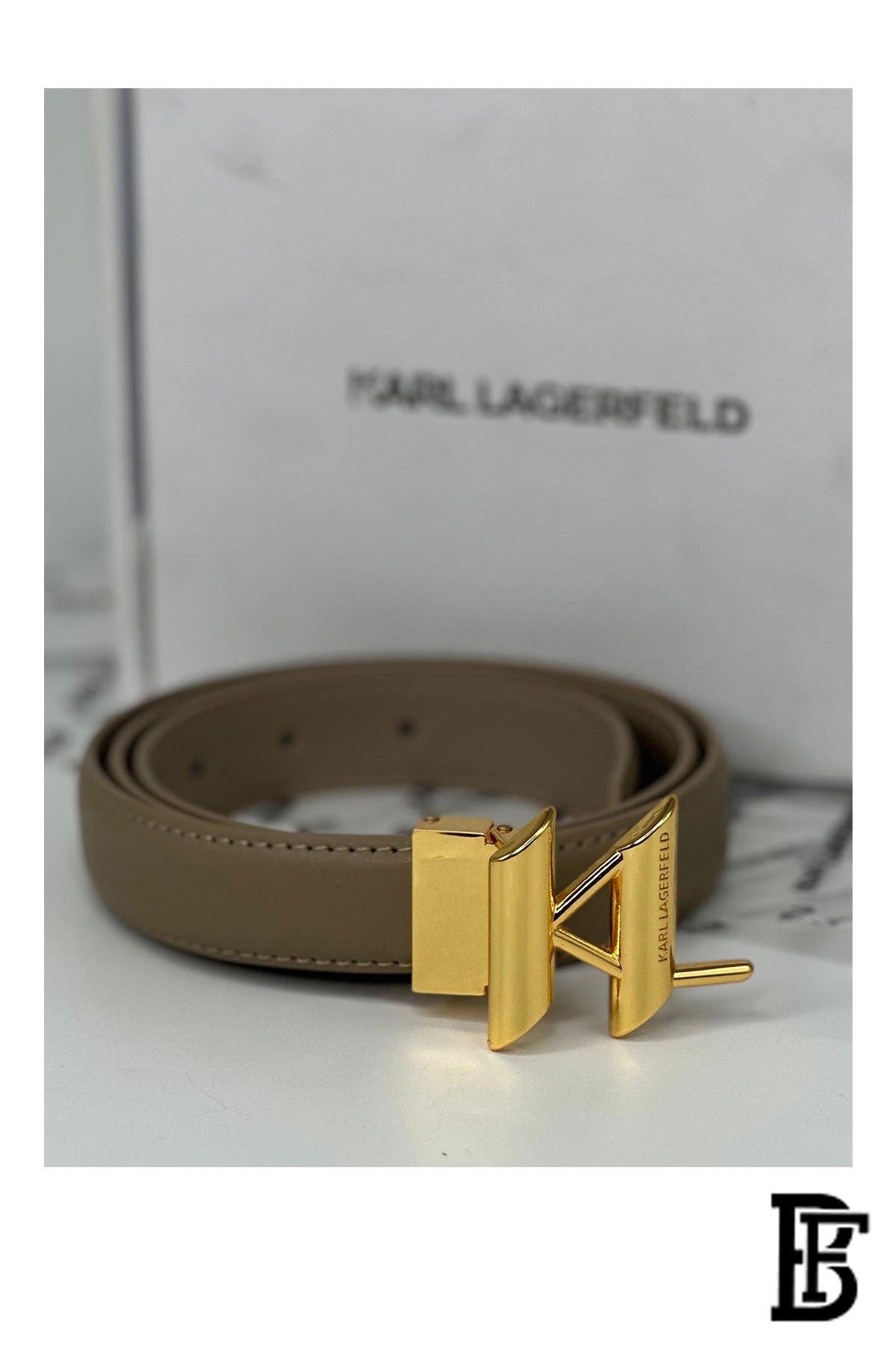 Karl Lagerfeld Women's Taupe Leather Belt with Gold Buckle image 2