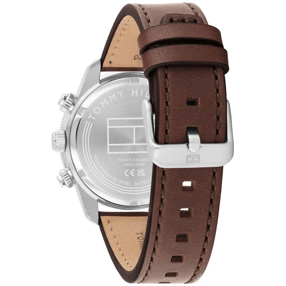 Tommy Hilfiger Men's Watch 1792213 – Black Dial Chronograph & Brown Leather Strap 41mm Quartz