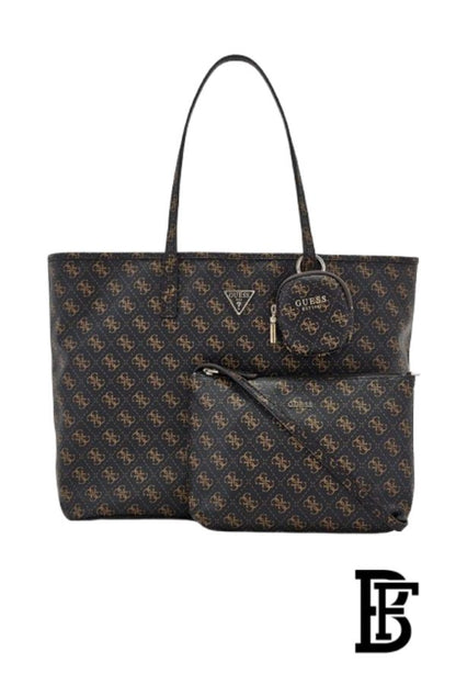 GUESS Power Play Large Tech Tote Bag – Brown Logo, Gold Hardware image 0