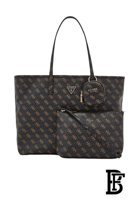 GUESS Power Play Large Tech Tote Bag – Brown Logo, Gold Hardware image 0