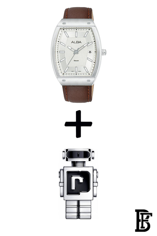 Alba AG8N23X Men's Leather Quartz Analog Wrist Watch  + Gift perfume tester 30 ml Warranty from Elaraby Group image 1