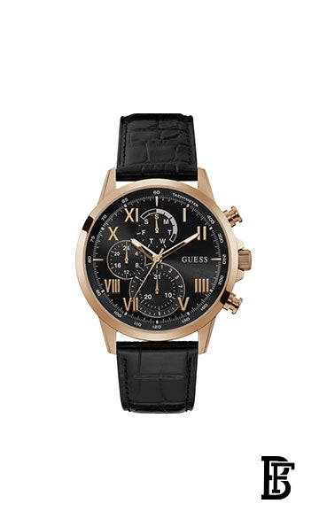 GUESS  GW0011G3 Men's Stainless Steel Analog Watch with Leather Calfskin Strap, Black, 22  + Gift perfume tester 30 ml image 2