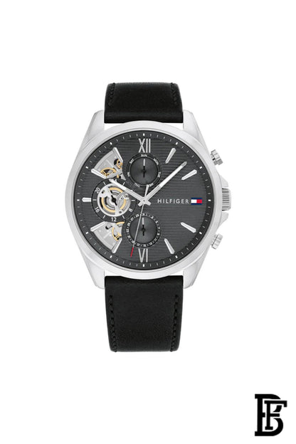 Tommy Hilfiger Black Leather Dark Grey Dial Multi-function Men's Watch - 1710644 image 0
