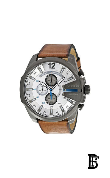 DIESEL Men's Mega Chief Round Shape Leather Band Chronograph Wrist Watch 59 mm - Brown - DZ4280 image 0