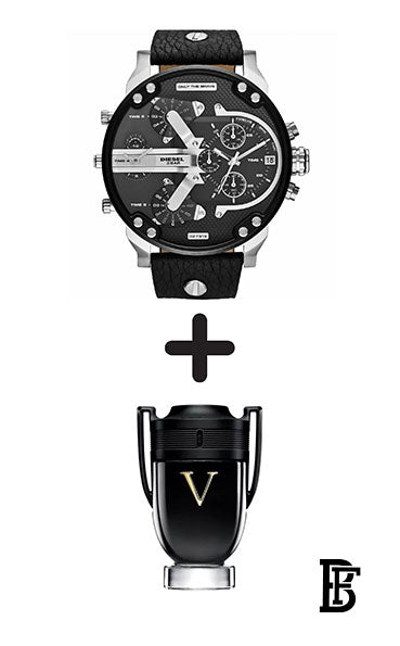 DIESEL Men's Mr. Daddy 2.0 Round Shape Leather Band Chronograph Wrist Watch 57 mm - Black - DZ7313 + Gift perfume Tester 30 ml image 1