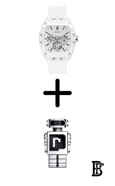 GUESS GW0203G2 Men Casual Multifunction 43mm Watch – White Polycarbonate Case with White Skeleton Dial &amp; White Silicone Strap, White, Quartz Watch  + Gift perfume tester 30 ml image 0