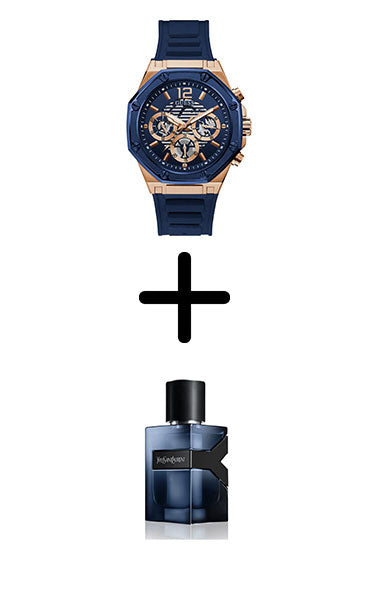 GUESS GW0263G2 Men's Stainless Steel Quartz Watch with Silicone Strap, Blue, 22 + Gift perfume tester 30 ml image 1