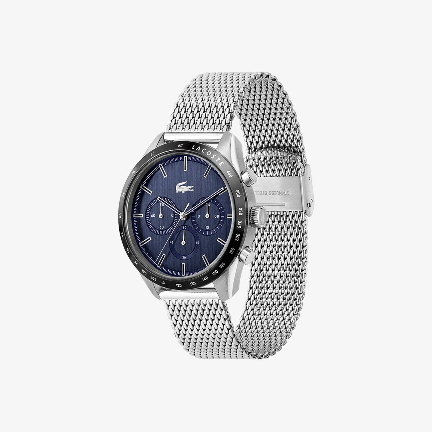 Lacoste Boston Men's Chronograph Watch Blue Dial Silver Stainless Steel Mesh Strap Quartz 42mm - 2011163