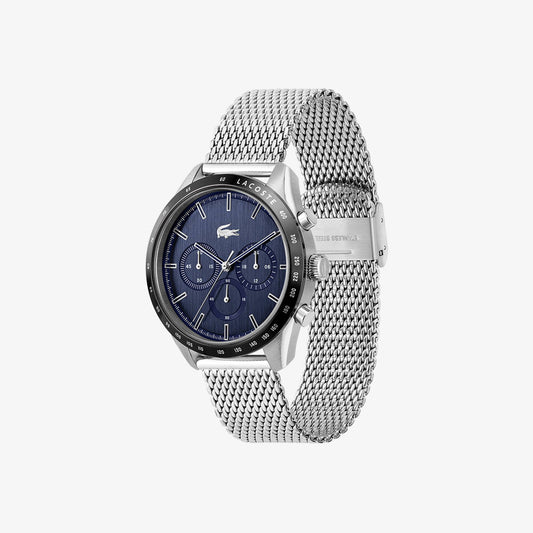 Lacoste Boston Men's Chronograph Watch Blue Dial Silver Stainless Steel Mesh Strap Quartz 42mm - 2011163