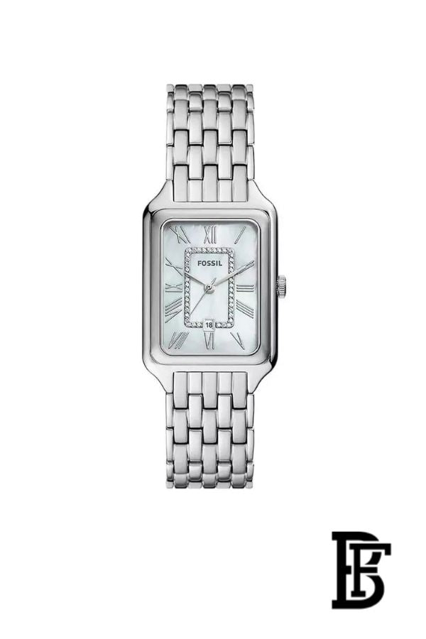 Fossil Raquel Three Hand Date Mother of Pearl Dial Silver Steel Strap Watch for Women - ES5306 image 1