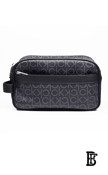 Calvin Klein black Leather Handbag Wash Bag Men Patterned CK image 0