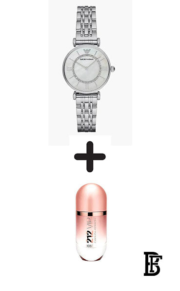 EMPORIO ARMANI Women's Gianni Stainless Steel Analog Watch AR1908 - 32 mm - Silver + Gift perfume Tester 30 ml image 1