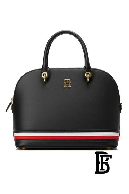 Tommy Hilfiger Black Leather Women Handbag Aw0Aw10453 – Elegant Everyday Shoulder Bag image 1