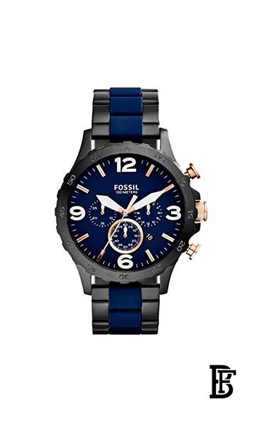 FOSSIL Men's Nate Analog Quartz Watch JR1494 - 50 mm - Black/Blue image 1