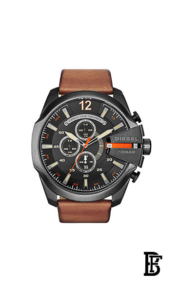 DIESEL men Mega Chief Round Shape Leather Band Chronograph Wrist Watch 51 mm - Brown - DZ4343 image 0
