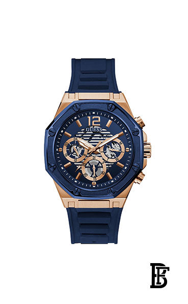 GUESS GW0263G2 Men's Stainless Steel Quartz Watch with Silicone Strap, Blue, 22 + Gift perfume tester 30 ml image 2