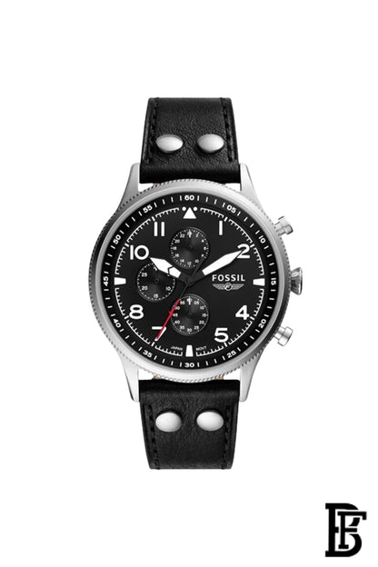 retro pilot chronograph quartz black dial men's watch fs5806 image 0